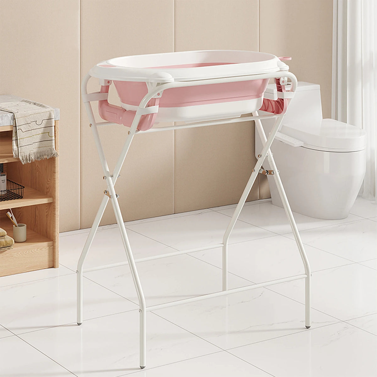 Baignoire bébé pliable avec support, thermomètre et coussin de bain