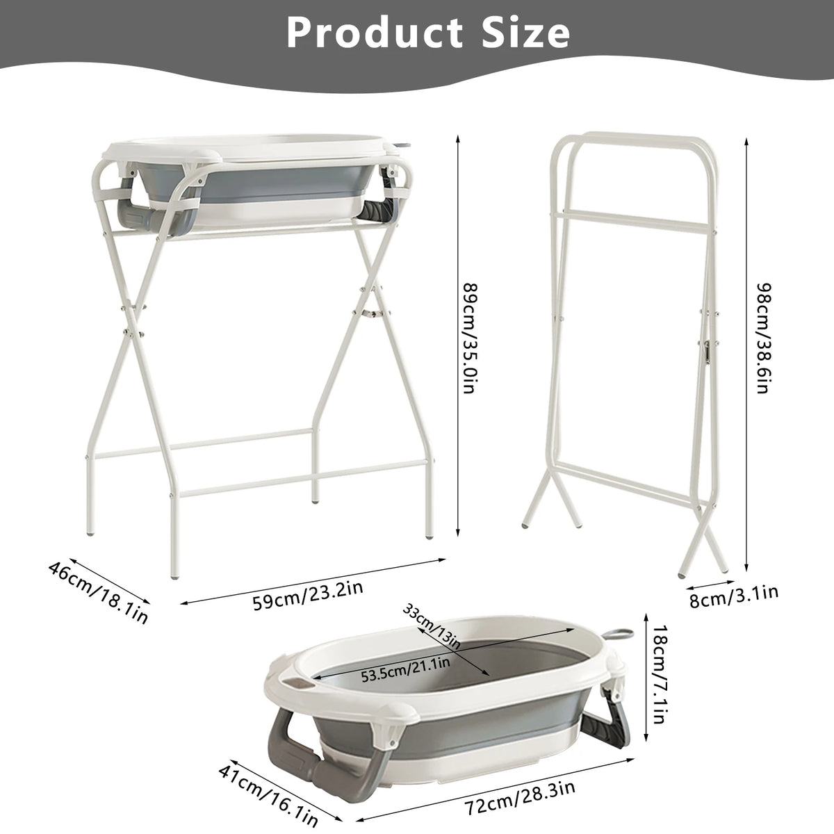 Baignoire bébé pliable avec support, thermomètre et coussin de bain