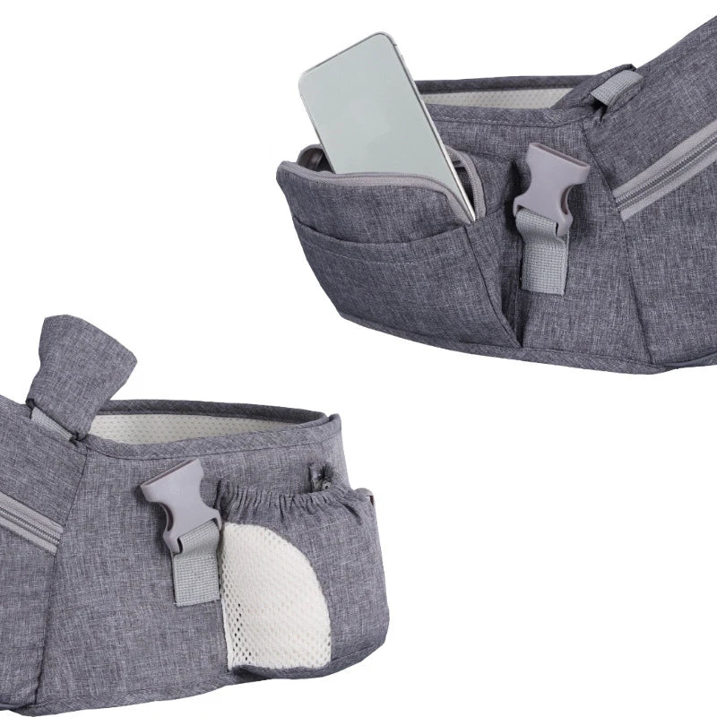 Rangements latéraux du siège de portage gris