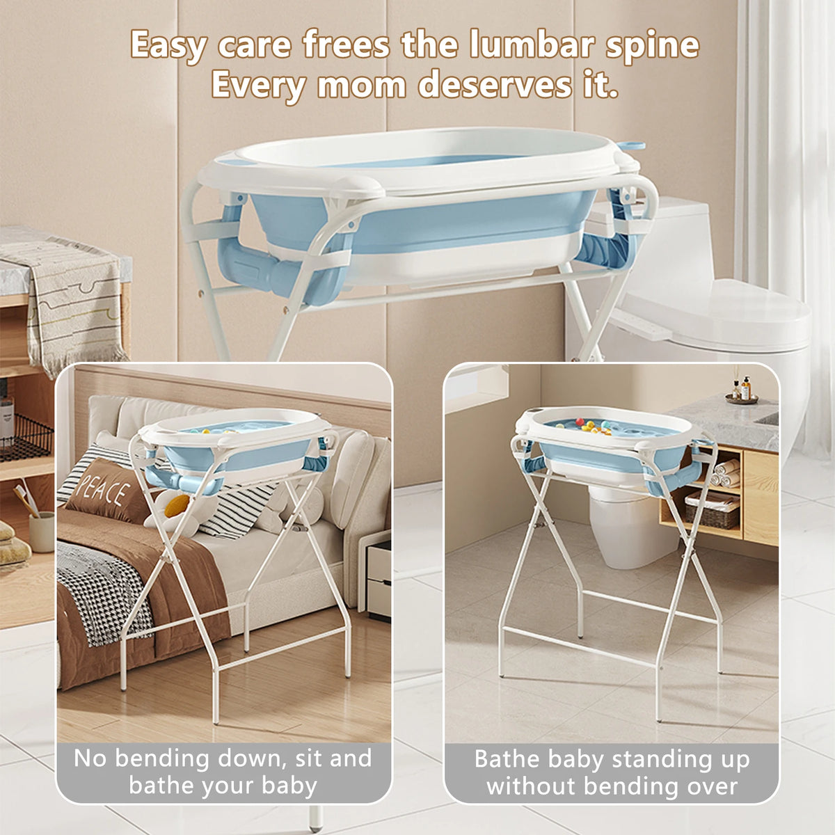 Baignoire bébé pliable avec support, thermomètre et coussin de bain