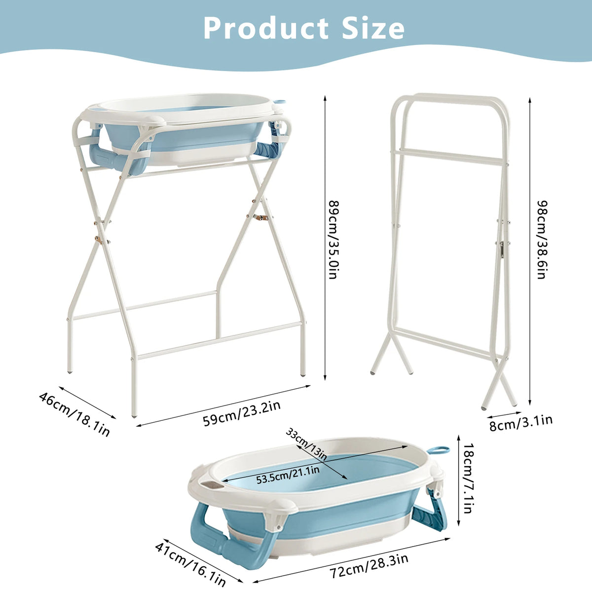 Baignoire bébé pliable avec support, thermomètre et coussin de bain