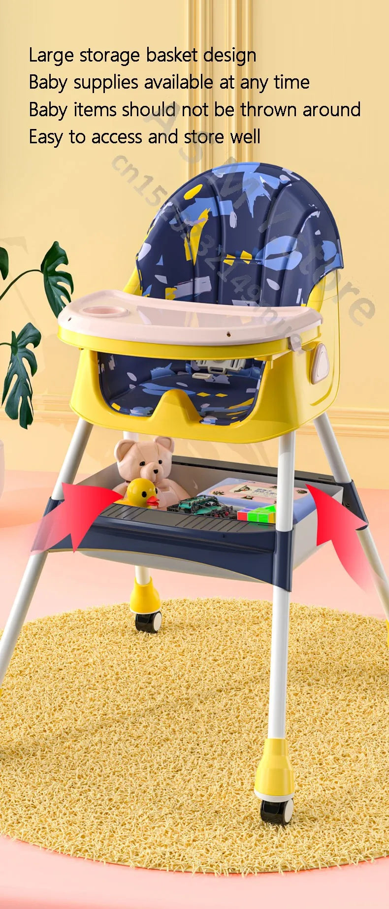 Illustration du pliage et du rangement de la chaise haute