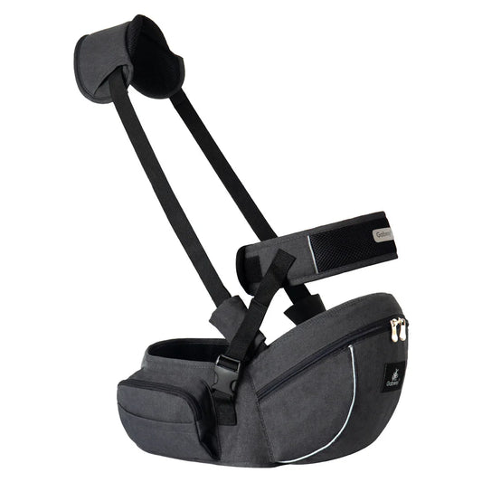 Siège de portage bébé noir avec ceinture et sangle d’épaule