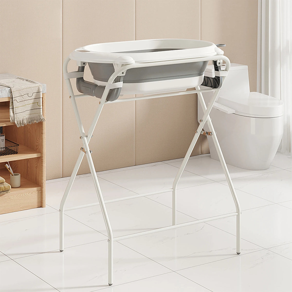 Baignoire bébé pliable avec support, thermomètre et coussin de bain