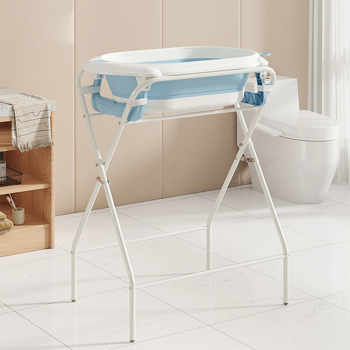 Baignoire bébé pliable avec support, thermomètre et coussin de bain