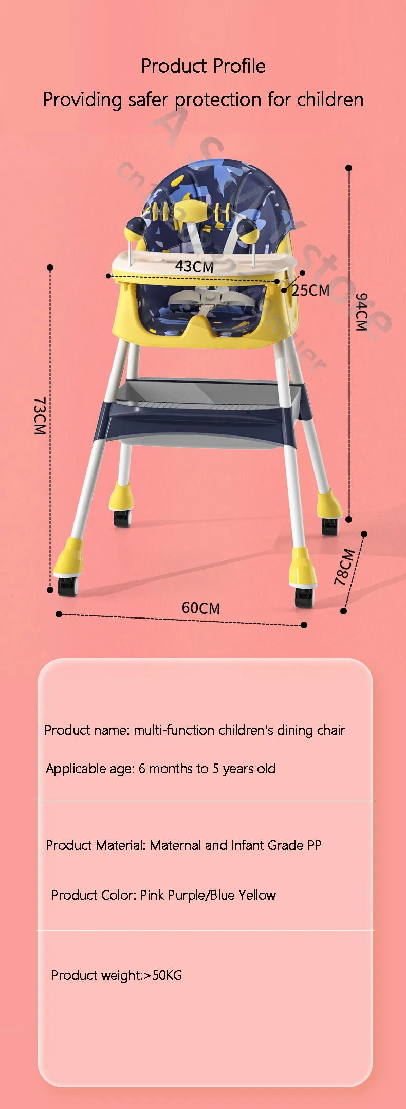 Illustration des différentes configurations de la chaise haute