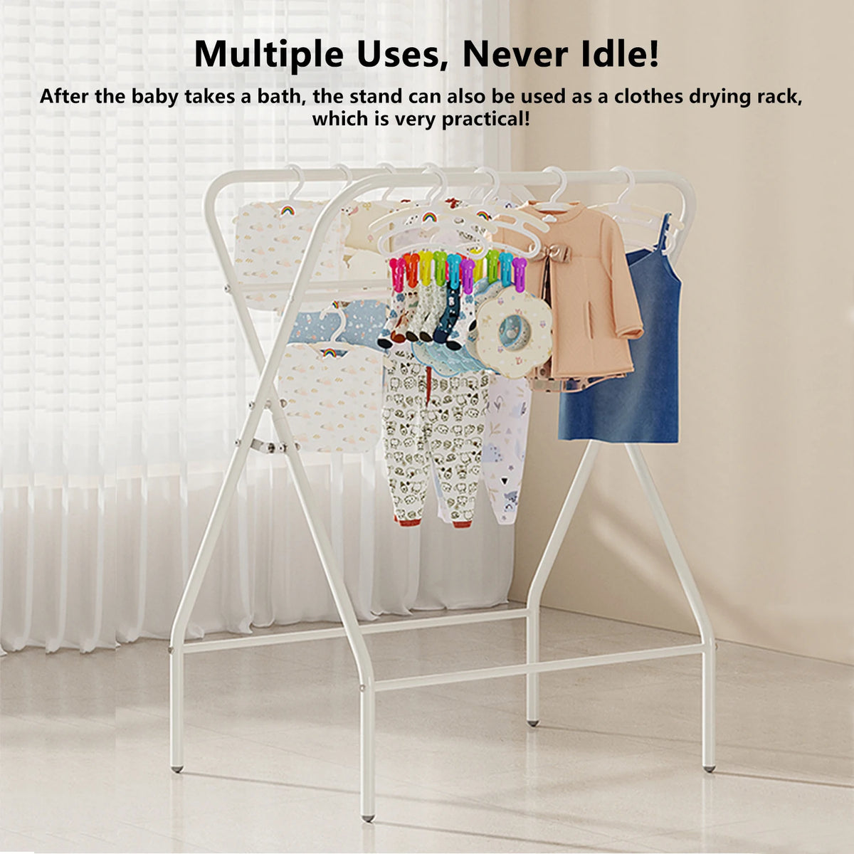 Baignoire bébé pliable avec support, thermomètre et coussin de bain