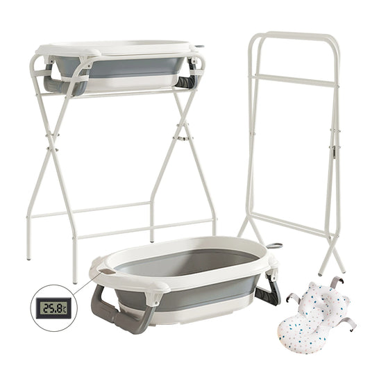 Baignoire bébé pliable avec support, thermomètre et coussin de bain