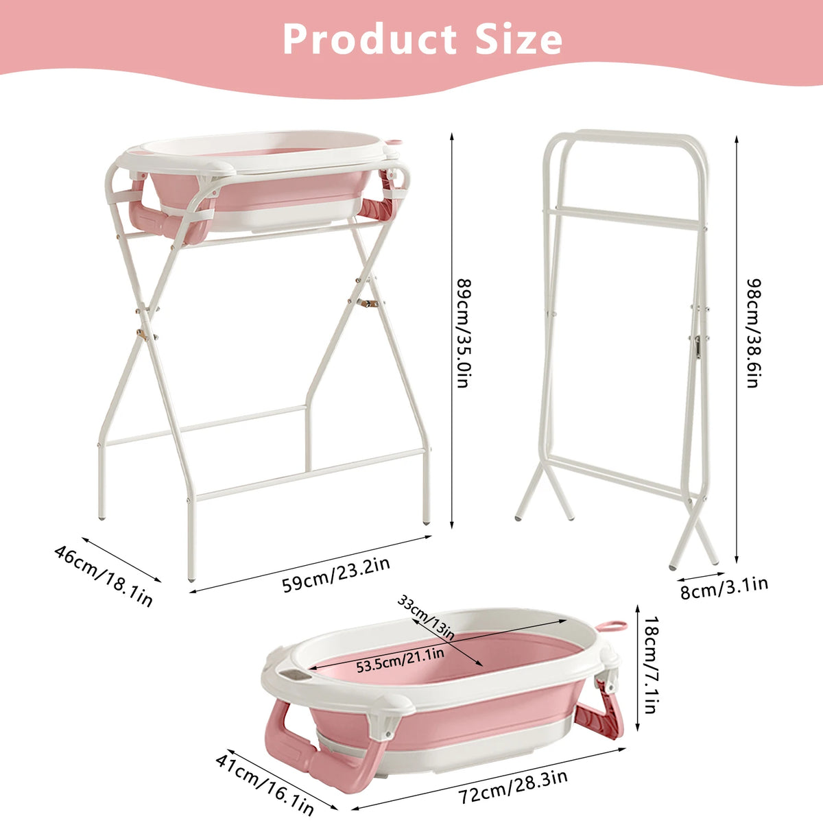 Baignoire bébé pliable avec support, thermomètre et coussin de bain