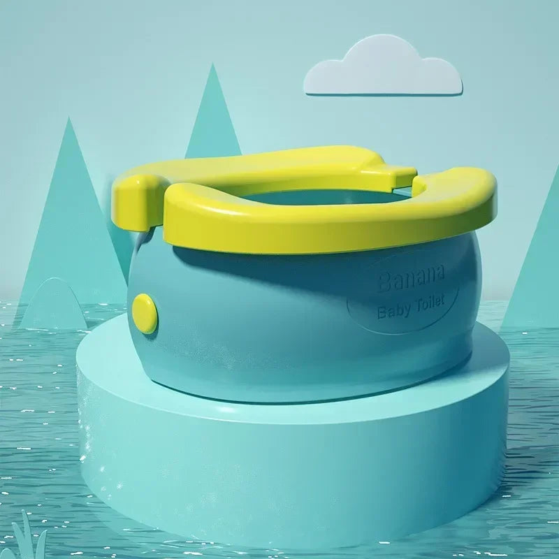 Pot bébé pliable présenté avec sa poignée de transport