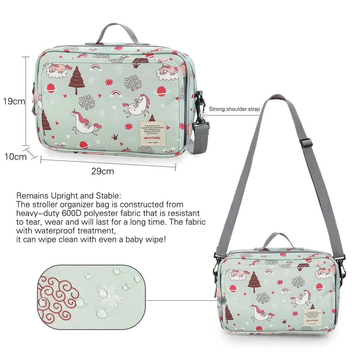Sac à langer multifonctionnel fixé à la poignée d’une poussette