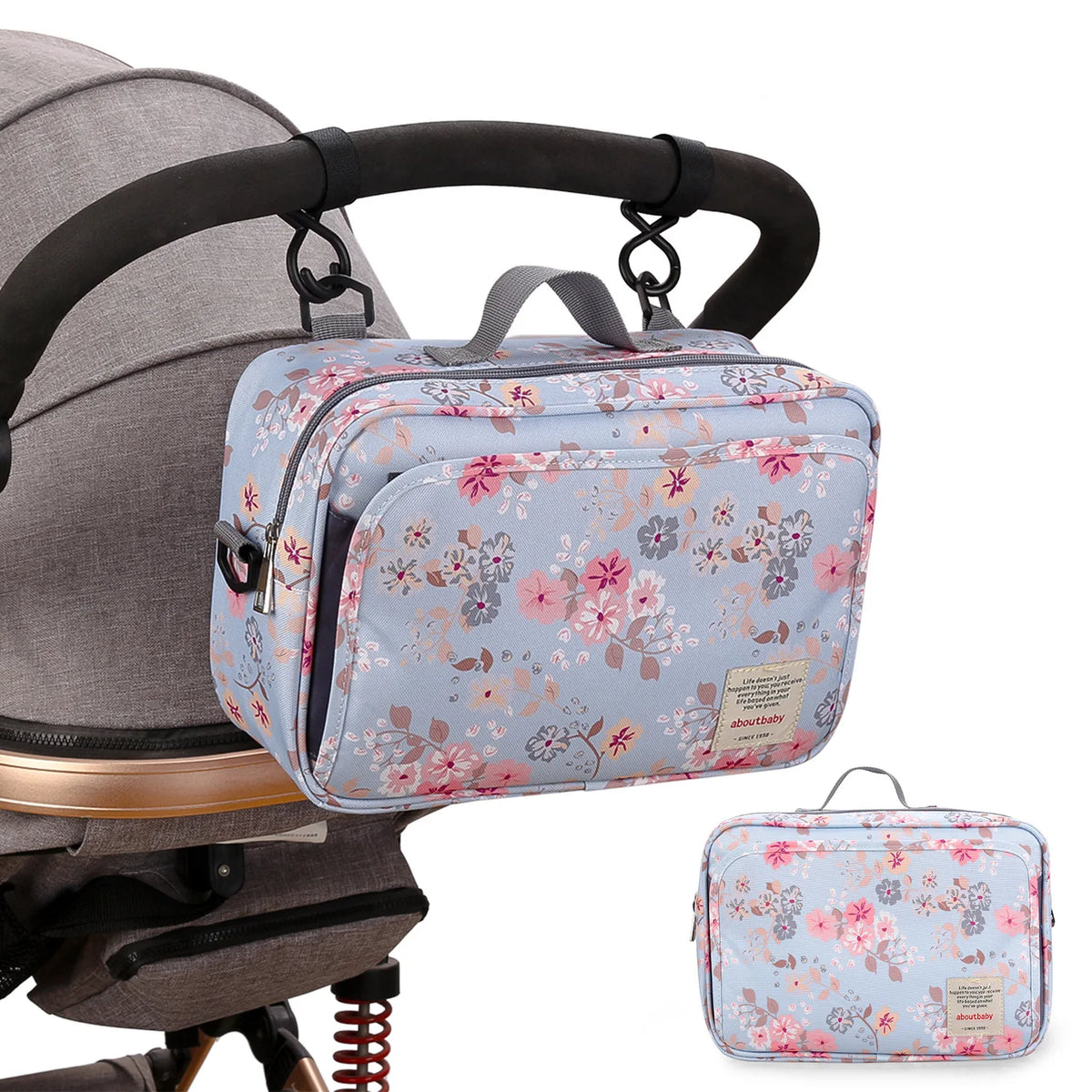 Sac à langer multifonctionnel ouvert, compartiment principal visible