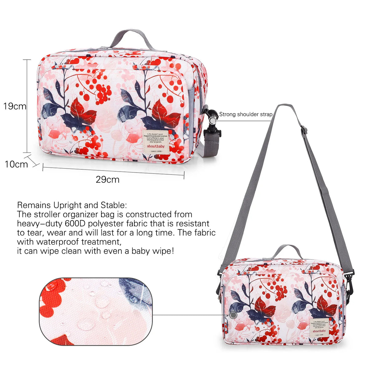 Sac à langer multifonctionnel à motif imprimé, vue de face