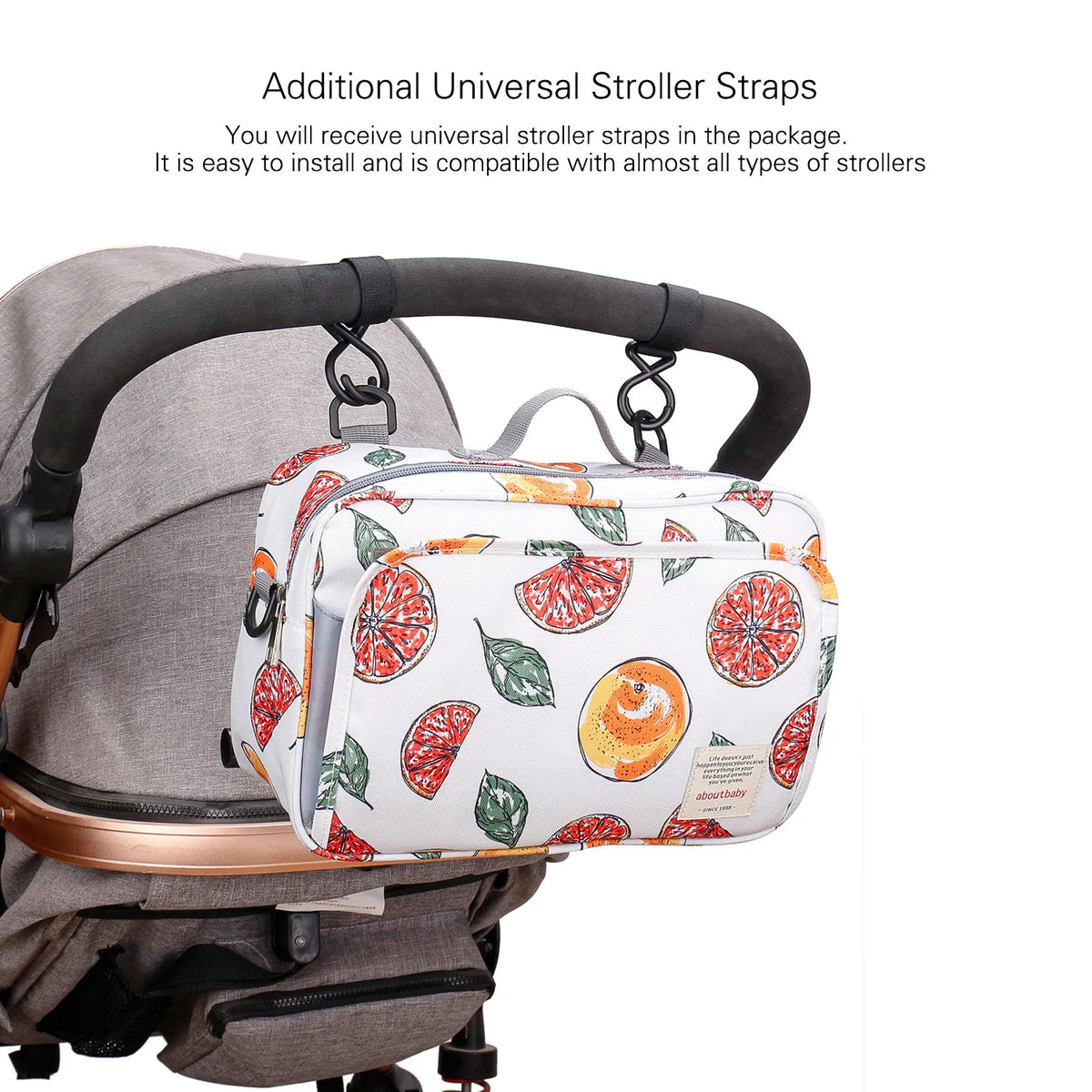 Sac à langer multifonctionnel fixé à la poignée d’une poussette